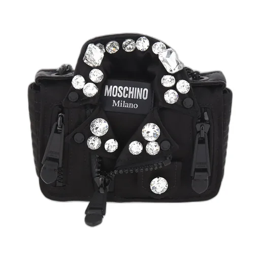 Moschino Logo Printed Embellished Biker Crossbody Bag