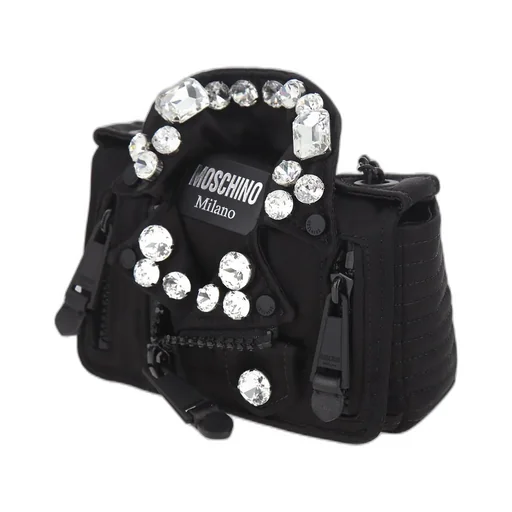 Moschino Logo Printed Embellished Biker Crossbody Bag