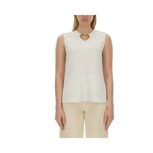 Moschino Heart Cut-Out Embellished Sleeveless Blouse