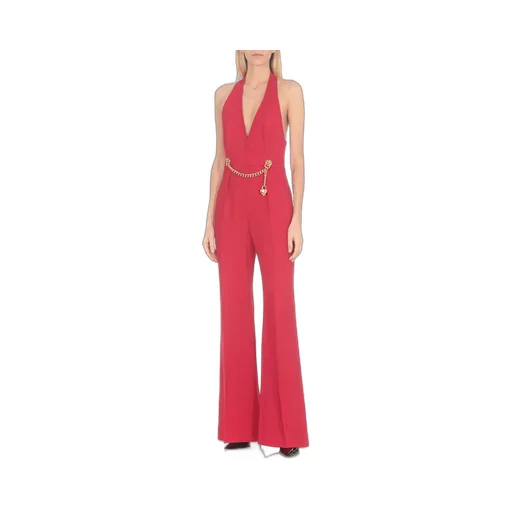 Moschino Chain-Embellished Open-Back Haltrneck Jumpsuit