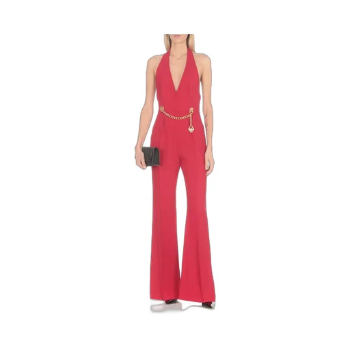 Moschino Chain-Embellished Open-Back Haltrneck Jumpsuit