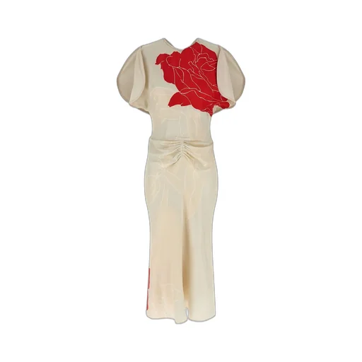 Victoria Beckham Ruched Twill Floral Midi Dress