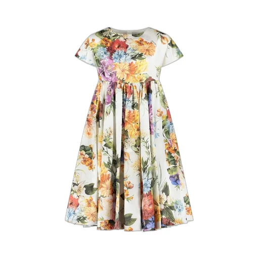 Dolce & Gabbana Kids Flower-Print Short-Sleeved Organza Dress
