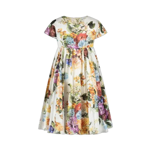 Dolce & Gabbana Kids Flower-Print Short-Sleeved Organza Dress