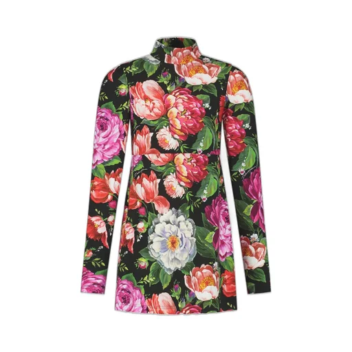 Dolce & Gabbana Kids Floral-Printed Mock Neck Long Sleeeved Dress