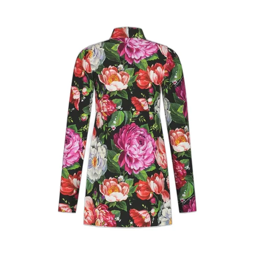 Dolce & Gabbana Kids Floral-Printed Mock Neck Long Sleeeved Dress