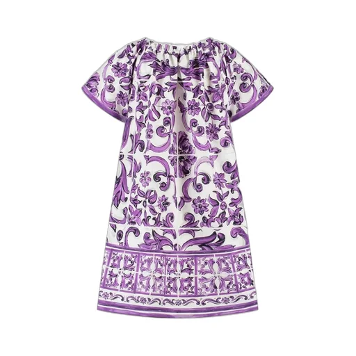 Dolce & Gabbana Kids Majolica-Print Short-Sleeved Poplin Dress