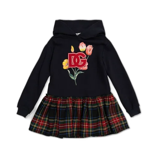 Dolce & Gabbana Kids Floral Printed Tartan Jersey Dress