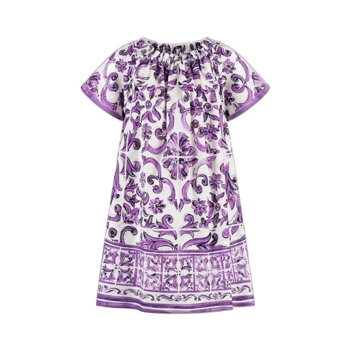 Dolce & Gabbana Kids Majolica-Print Short-Sleeved Poplin Dress