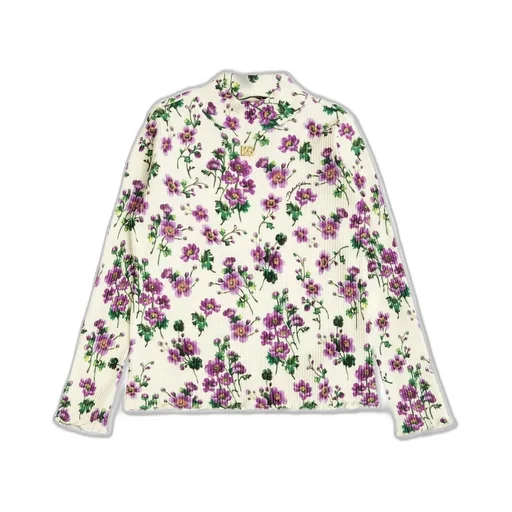 Dolce & Gabbana Kids Violets-Print Ribbed Turtleneck Jumper