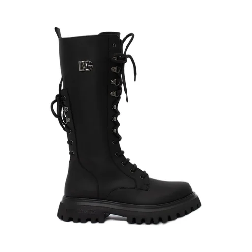 Dolce & Gabbana Kids Logo-Plaque Lace-Up Boots