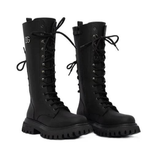 Dolce & Gabbana Kids Logo-Plaque Lace-Up Boots