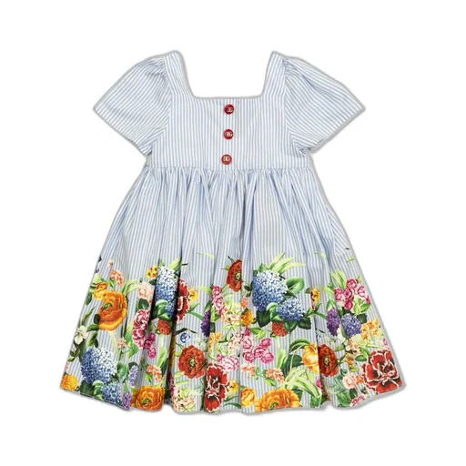 Dolce & Gabbana Kids Floral Print Striped Poplin Dress