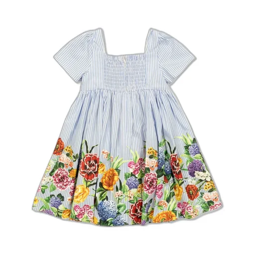 Dolce & Gabbana Kids Floral Print Striped Poplin Dress