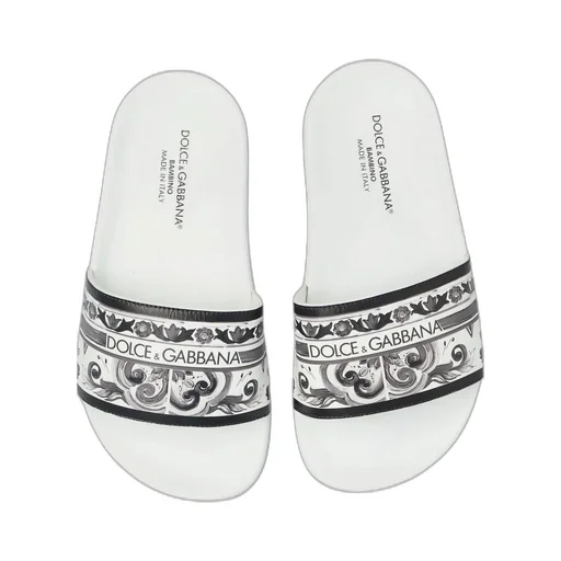 Dolce & Gabbana Kids Majolica-Printed Round Open Toe Slides