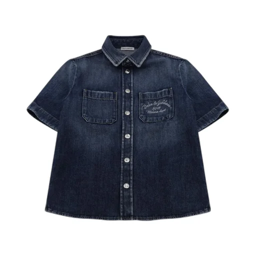 Dolce & Gabbana Kids Logo Embroidered Denim Shirt