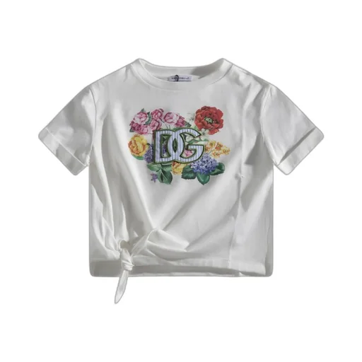 Dolce & Gabbana Kids Dg Logo Patch Cropped T-Shirt