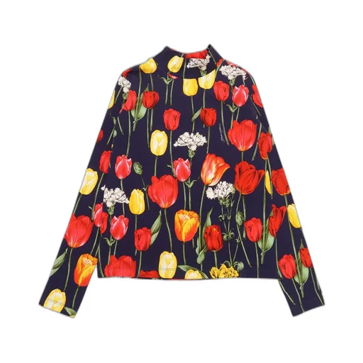 Dolce & Gabbana Kids Tulip Printed Interlock Mock Turtle-Neck T-Shirt
