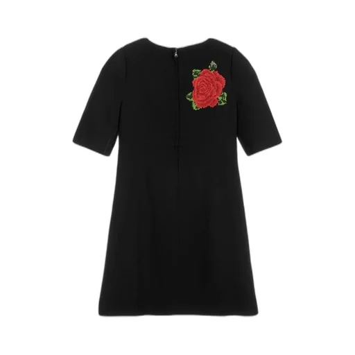 Dolce & Gabbana Kids Rose-Embroidered Crewneck Dress