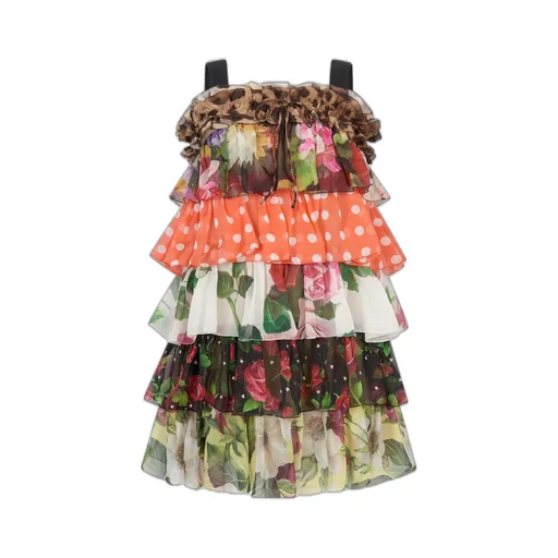Dolce & Gabbana Kids Multi-Printed Sleeveless Ruffled Dress