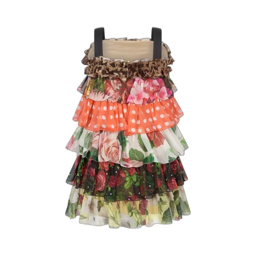 Dolce & Gabbana Kids Multi-Printed Sleeveless Ruffled Dress