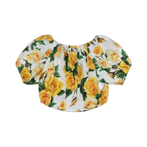 Dolce & Gabbana Kids Rose Printed Cropped Blouse