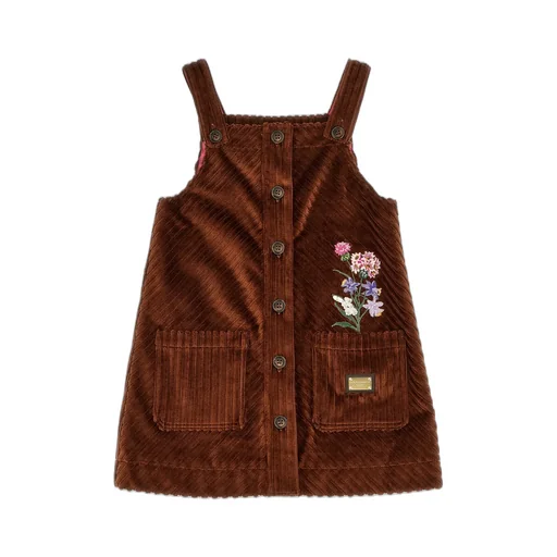 Dolce & Gabbana Kids Floral Embroidered Sleeveless Corduroy Dress