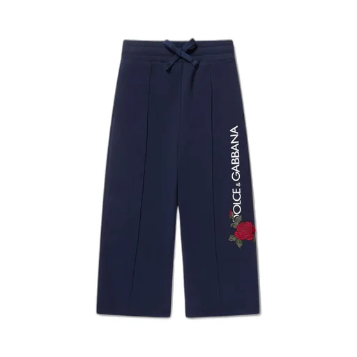 Dolce & Gabbana Kids Logo Rose Printed Wide-Leg Trousers