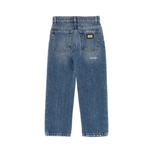 Dolce & Gabbana Kids Logo-Plaque Wide-Leg Distressed Jeans
