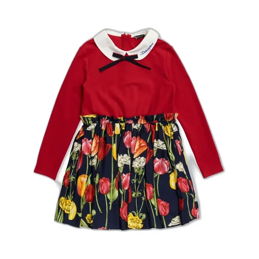 Dolce & Gabbana Kids Tulip Printed Bow Detailed Dress