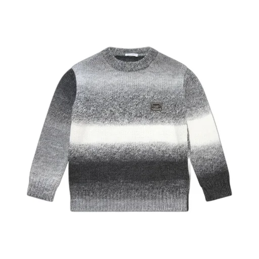 Dolce & Gabbana Kids Logo Tag Round-Neck Ombré Knit Pullover