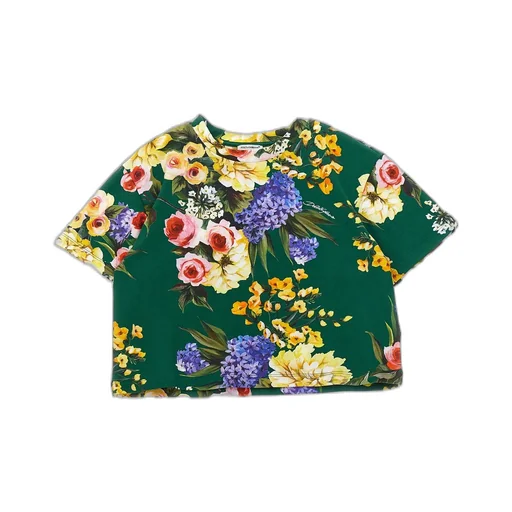 Dolce & Gabbana Kids Floral Printed Cropped T-Shirt