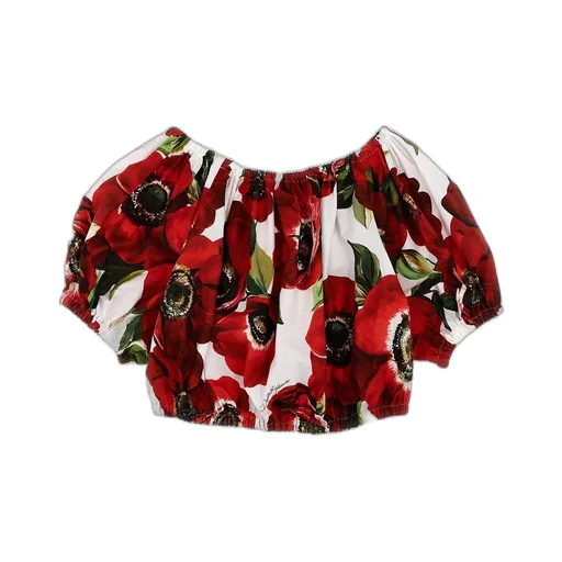 Dolce & Gabbana Kids Anemone-Printed Off-Shoulder Cropped Blouse