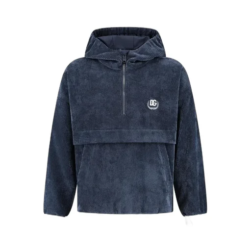 Dolce & Gabbana Kids Logo-Embroidered Half-Zip Corduroy Hoodie