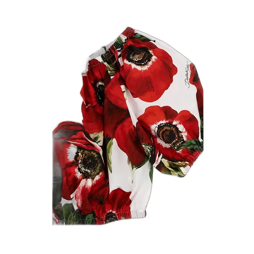 Dolce & Gabbana Kids Anemone-Printed Off-Shoulder Cropped Blouse