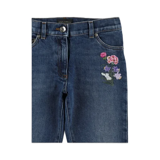 Dolce & Gabbana Kids Floral Embroidered Denim Jeans
