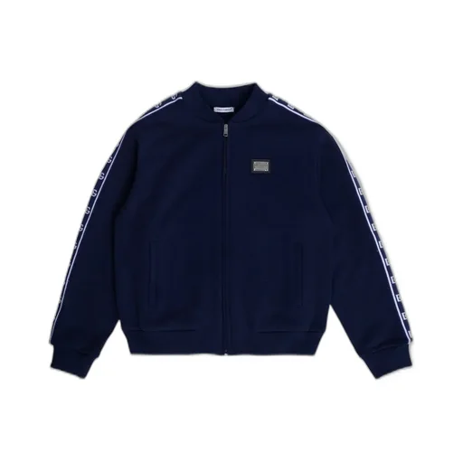 Dolce & Gabbana Kids Logo Side Band Zip-Up Jersey Sweatshirt