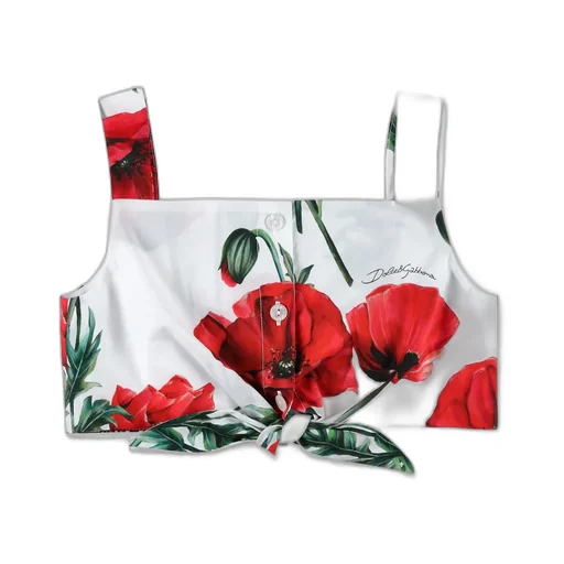 Dolce & Gabbana Kids Floral Printed Sleeveless Cropped Top
