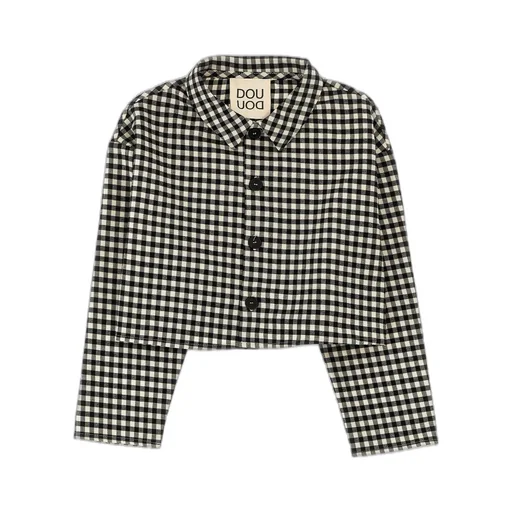 Douuod Kids Lucky Gingham Button-Up Cropped Jacket