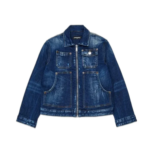 Dsquared2 Kids Zip-Up Distressed Denim Jacket