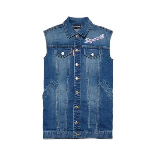 Dsquared2 Kids Logo Embroidered Sleeveless Denim Vest
