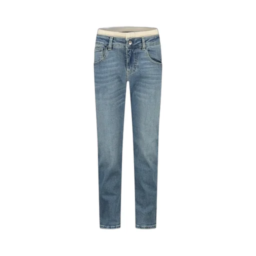 Emporio Armani Kids Logo-Waistband Whiskered Jeans