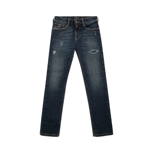 Emporio Armani Kids Logo Plaque Distressed Jeans