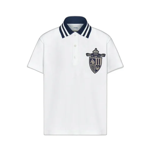 Fendi Kids Crest-Applique Stripe Detailed Polo Shirt