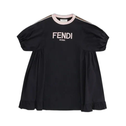 Fendi Kids Logo Printed Ruffled Hem Dress