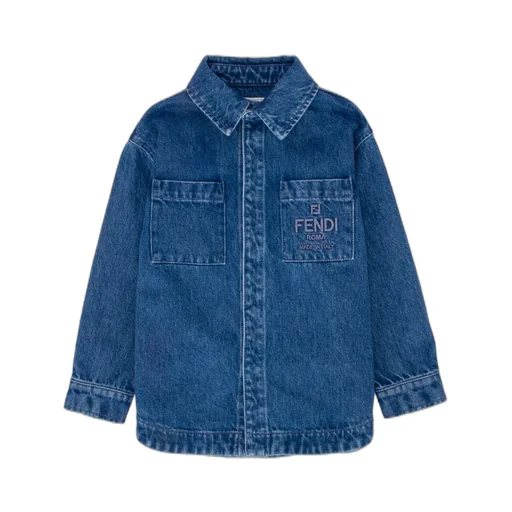 Fendi Kids Logo Embroidered Denim Shirt