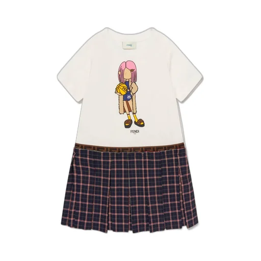 Fendi Kids Graphic Printed Checked Dress