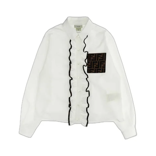 Fendi Kids Ff Jacquard Ruffled Poplin Shirt
