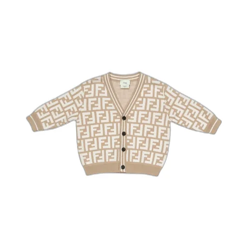 Fendi Kids Logo Intarsia V-Neck Cardigan