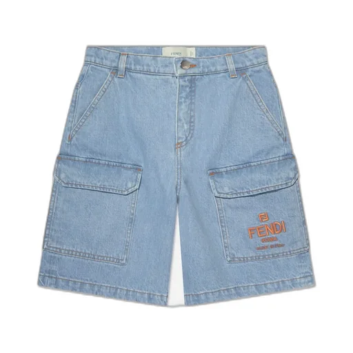 Fendi Kids Logo-Embroidered Denim Shorts
